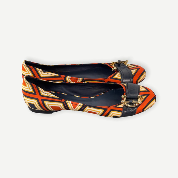 Tory Burch Womens Noel Ballet Flats Shoes Red Beige Geometric Slip On 7.5 M - Picture 3 of 11